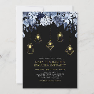 Invitation Gold & Black Lights & Floral Engagement Party Invi