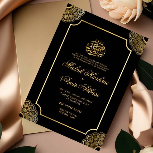 Invitation Gold Black Mariage musulman islamique noir de luxe (Créateur téléchargé)