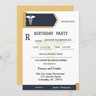 Invitation Gold Black Médicale Prescription Pad Anniversaire