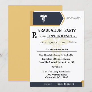 Invitation Gold Black Médicale Prescription Pad Graduation