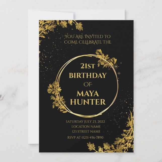 Invitation Gold Black Metallic brillant 21e anniversaire (Devant)