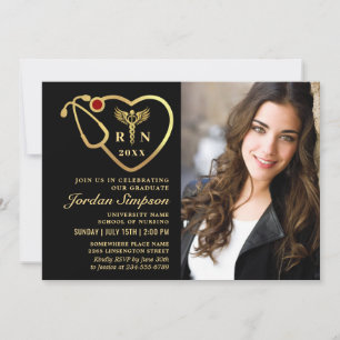 Invitation Gold Black Modern Nursing School Graduation Party