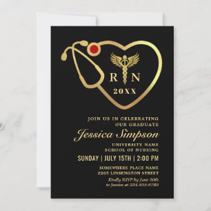 Invitation Gold Black Modern Nursing School Graduation Party
