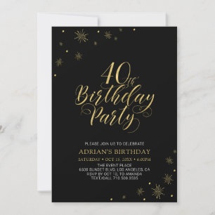 Invitation Gold & Black Moderne Chic 40e Anniversaire