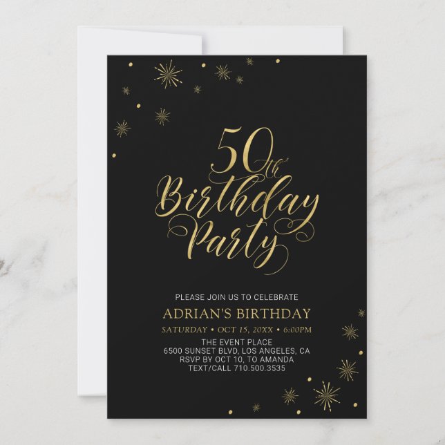 Invitation Gold & Black | Moderne Chic 50e Anniversaire (Devant)