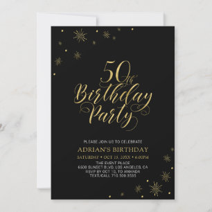 Invitation Gold & Black Moderne Chic 50e Anniversaire