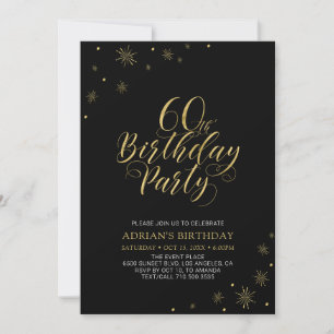 Invitation Gold & Black Moderne Chic 60e Anniversaire
