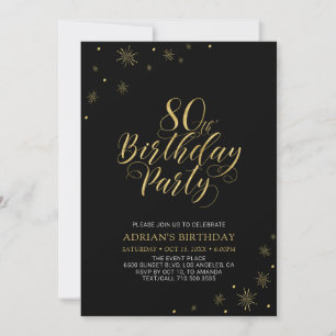 Invitation Gold & Black Moderne Chic 80e Anniversaire
