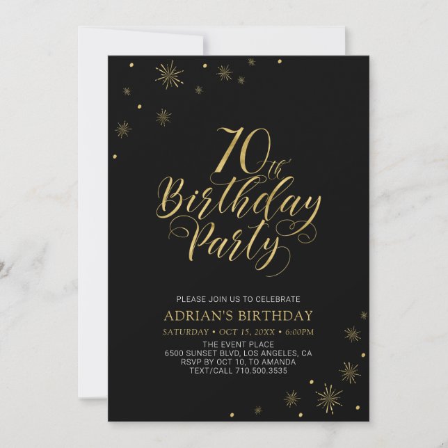 Invitation Gold & Black | Moderne Chic Fête d'anniversaire 70 (Devant)