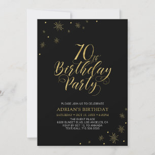 Invitation Gold & Black   Moderne Chic Fête d'anniversaire 70