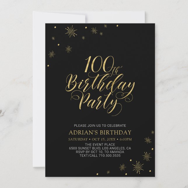 Invitation Gold & Black | Moderne Chic Fête des 100 ans (Devant)