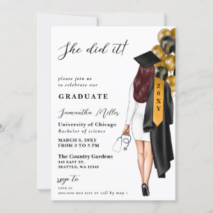 Invitation Gold Black Nurse Photo Elle L'A Fait Diplôme