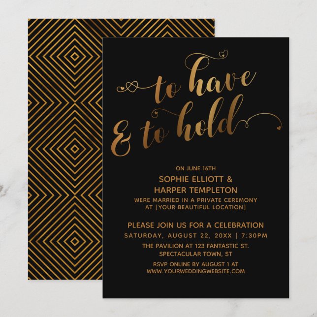 Invitation Gold Black Organise une réception après la cérémon (Devant / Derrière)