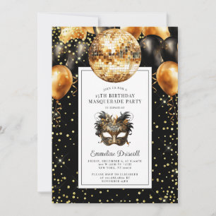 Invitation Gold Black Parties scintillant Anniversaire Masque
