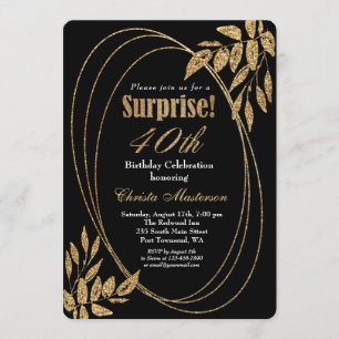 Invitation Gold Black Parties scintillant Surprise 40e annive