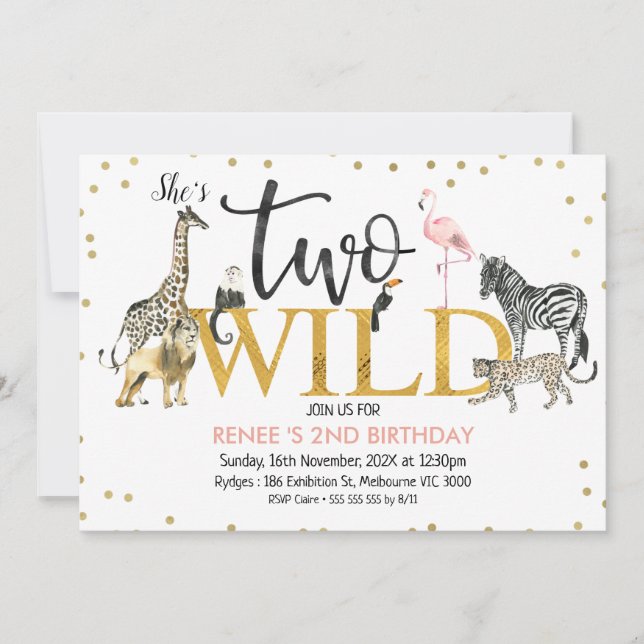 Invitation Gold Black Rose Deux animaux sauvages Safari Anniv (Devant)