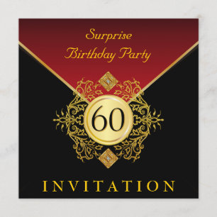 Invitation Gold Black Royal Red 60th Birthday Surprise Party