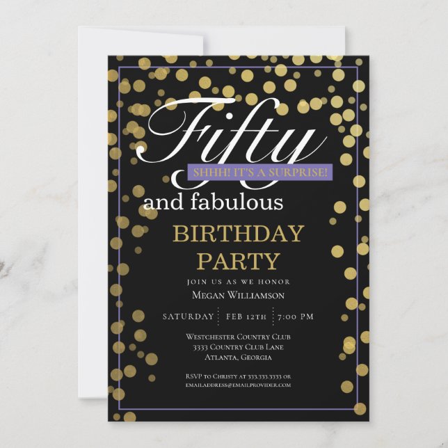 Invitation Gold Black Script Cinquante et fabuleux anniversai (Devant)
