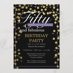Invitation Gold Black Script Cinquante et fabuleux Anniversai