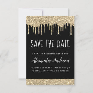 Invitation Gold Black Sparkle Parties scintillant Sweet 16 En