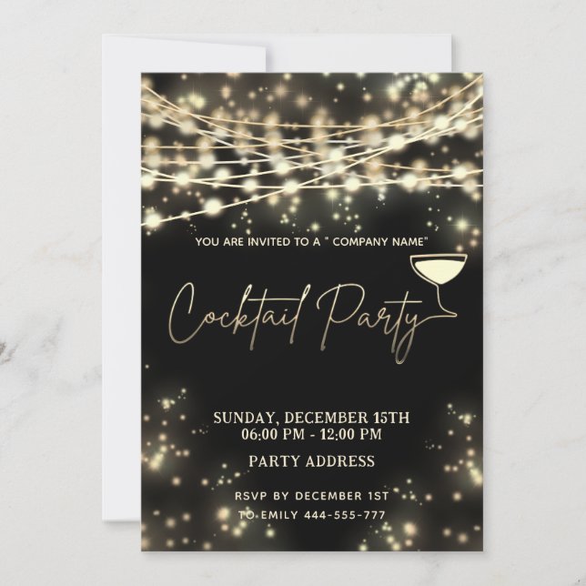 Invitation Gold Black string lumières entreprise Cocktail par (Devant)