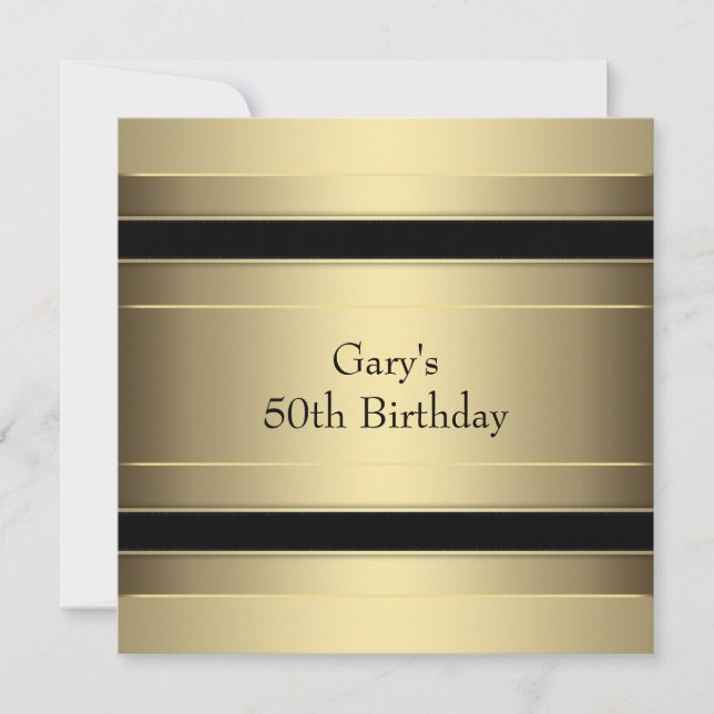 Invitation Gold Black Stripe Mans 50e fête d'anniversaire (Devant)