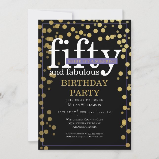 Invitation Gold Black Surprise Cinquante et fabuleux annivers (Devant)