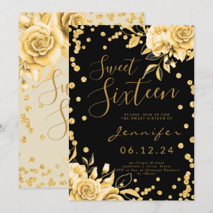 Invitation Gold Black Sweet 16 Parties scintillant Confetti F
