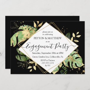Invitation Gold & Black Tropical Foliage Engagement Party Inv