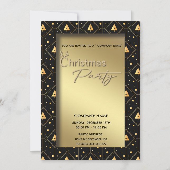 Invitation Gold black typographie entreprise fête de Noël (Devant)