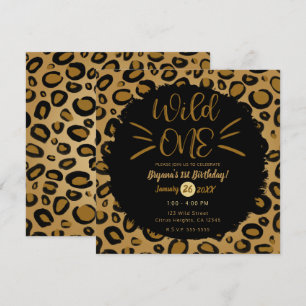 Invitation Gold & Black Whiskers WILD ONE Fête du premier ann