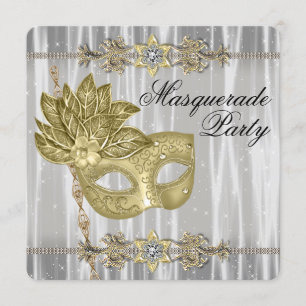 Invitation Gold Black White Masquerade Party