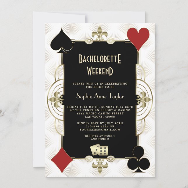 Invitation Gold Black White Vegas Casino Bachelorette Week-en (Devant)