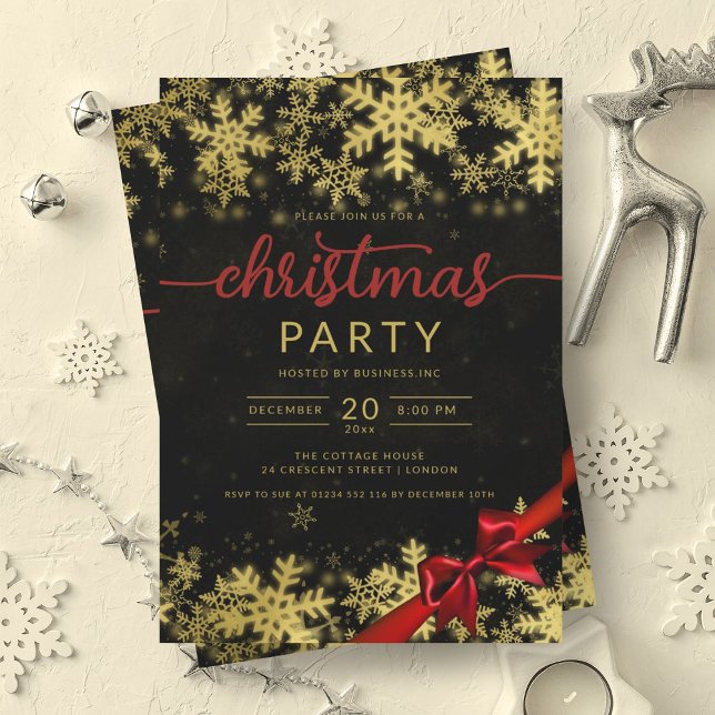 Invitation Gold Black Winter Wonder Company Noël (Gold Black Winter Wonder Company Christmas Invitation)