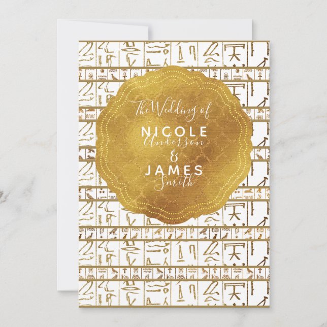 Invitation Gold Blanc Égypte Glam Moderne Chic Mariage (Devant)