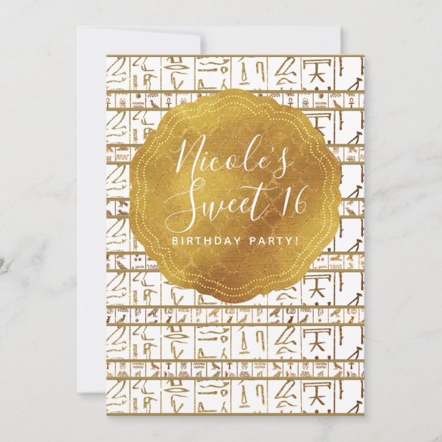 Invitation Gold Blanc Egypte Glam Sweet 16 Party (Devant)
