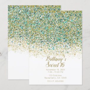 Invitation Gold blanc et Parties scintillant Turquoise Modern