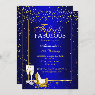 Invitation Gold Blue 50 Fabuleux fête champagne d'anniversair