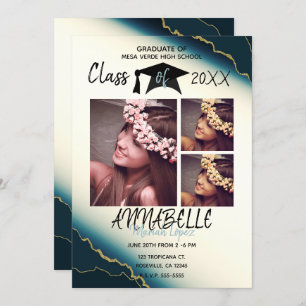 Invitation Gold Blue Agate Graduation Party 3 Photo
