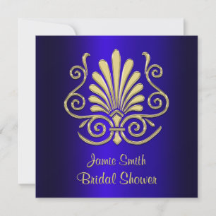 Invitation Gold & Blue Art Déco Damask Fête des mariées 2