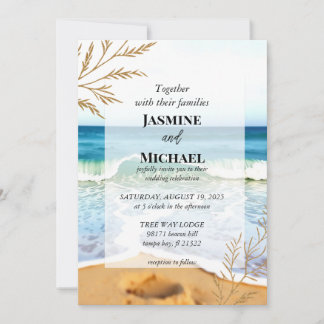 Invitation Gold Blue Beach Waves