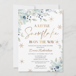 Invitation Gold Blue Floral Petit Baby shower de flocon de ne