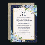 Invitation Gold Blue floral Sparkle 30e anniversaire Invitati<br><div class="desc">Plus de jolies invitations d'anniversaire florales dans le Little Bayleigh Store!</div>
