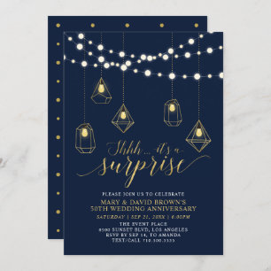 Invitation Gold & Blue Lumières Surprise Mariage Anniversaire
