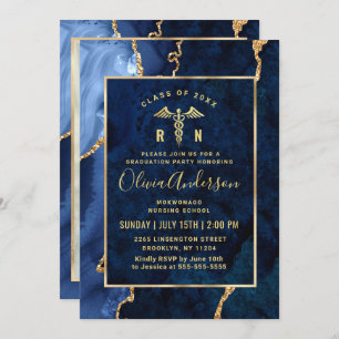 Invitation Gold Blue Nursing School Graduation Party