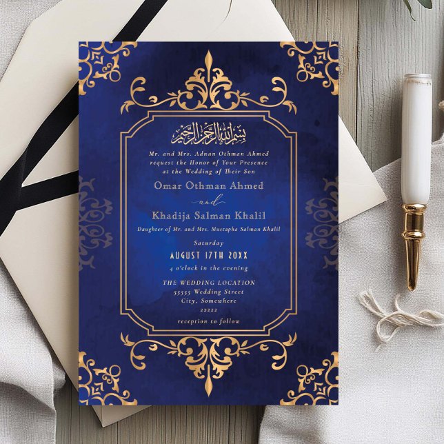 Invitation Gold & Blue Ornament Vintage Islamic Wedding (Créateur téléchargé)