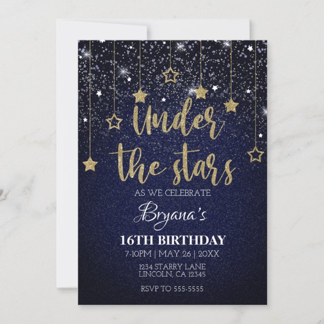 Invitation Gold Blue Prom do-it-yourself sous les étoiles Sta (Devant)