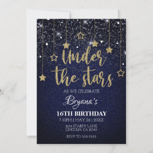 Invitation Gold Blue Prom Under Stars Starry Night Anniversai