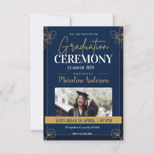 Invitation Gold Blue Vintage Classic Graduation