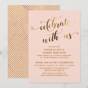 Invitation Gold & Blush Fêtez avec nous la soirée post-mariag
